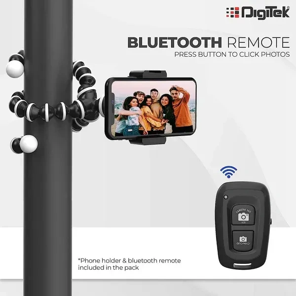 Digitek® DIGITEK® (DTR-260 GT) 33cm Gorilla Mini Tripod | Flexible Stand with Phone Mount & Remote | For Smartphones, Action Cameras & Point-and-Shoot Cameras