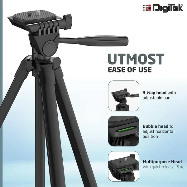 Digitek® DIGITEK (DTR 480LW) 57 Inch Lightweight Aluminum Tripod | 2kg Load | 360° Ball Head | Phone Holder & Carry Bag for DSLR & Camera