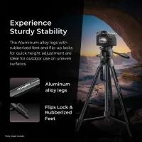 Digitek® DIGITEK® (DTR 550 LW) 67-Inch Foldable Tripod Stand with Phone Holder & 360° Ball Head | 5kg Load Capacity | Aluminum Alloy Legs with Rubberized Feet & Flip Locks | Carry Bag for Photo & Video Shoots