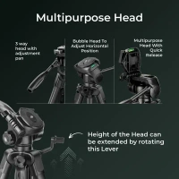 Digitek® DIGITEK® (DTR 550 LW) 67-Inch Foldable Tripod Stand with Phone Holder & 360° Ball Head | 5kg Load Capacity | Aluminum Alloy Legs with Rubberized Feet & Flip Locks | Carry Bag for Photo & Video Shoots