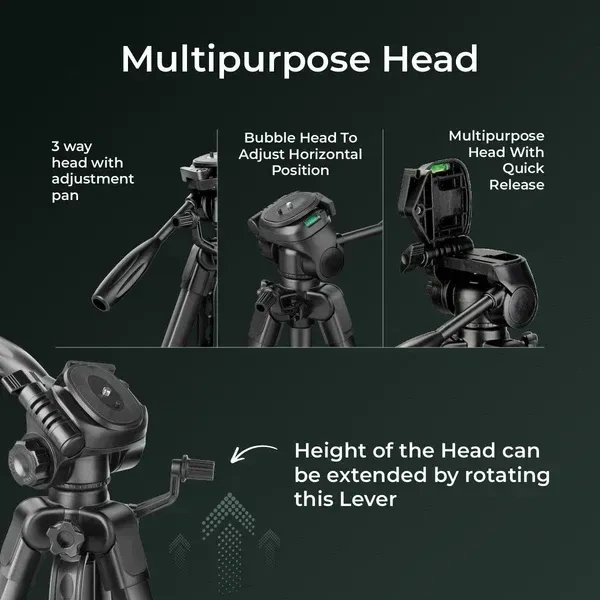 Digitek® DIGITEK® (DTR 550 LW) 67-Inch Foldable Tripod Stand with Phone Holder & 360° Ball Head | 5kg Load Capacity | Aluminum Alloy Legs with Rubberized Feet & Flip Locks | Carry Bag for Photo & Video Shoots