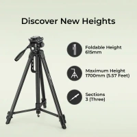 Digitek® DIGITEK® (DTR 550 LW) 67-Inch Foldable Tripod Stand with Phone Holder & 360° Ball Head | 5kg Load Capacity | Aluminum Alloy Legs with Rubberized Feet & Flip Locks | Carry Bag for Photo & Video Shoots