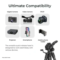 Digitek® DIGITEK® (DTR 550 LW) 67-Inch Foldable Tripod Stand with Phone Holder & 360° Ball Head | 5kg Load Capacity | Aluminum Alloy Legs with Rubberized Feet & Flip Locks | Carry Bag for Photo & Video Shoots