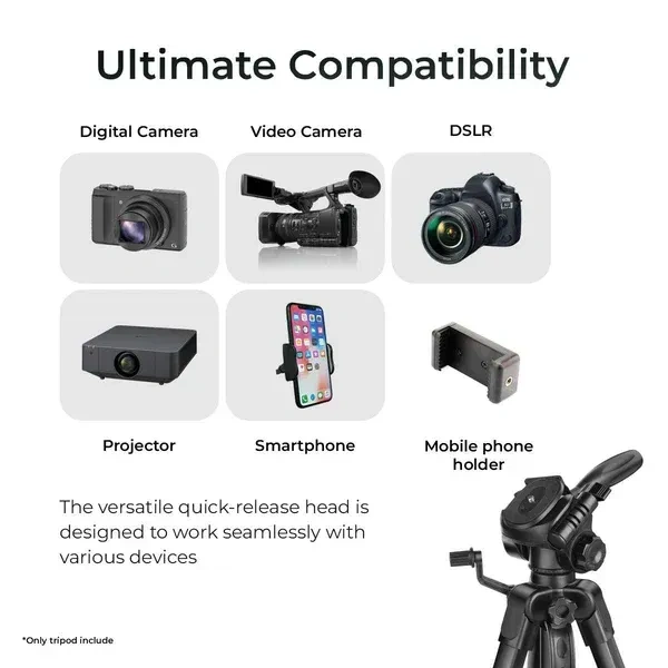 Digitek® DIGITEK® (DTR 550 LW) 67-Inch Foldable Tripod Stand with Phone Holder & 360° Ball Head | 5kg Load Capacity | Aluminum Alloy Legs with Rubberized Feet & Flip Locks | Carry Bag for Photo & Video Shoots