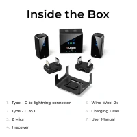 Digitek® DWM-117 2-in-1 Wireless Microphone | 70m Range, Noise Cancellation, 6Hr Battery | Type-C & Lightning Mic for Smartphone, DSLR & Vlogging