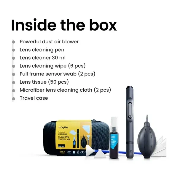 Digitek® Digitek DCK-004 Professional 8-in-1 Camera Cleaning Kit | Travel Kit for Lenses, Cameras, Filters & Displays