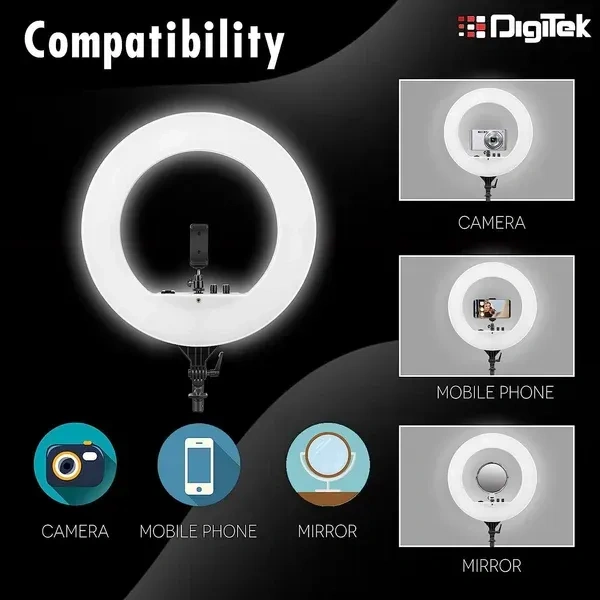 Digitek® Digitek (DRL-018H) 46cm (18") Professional LED Ring Light | 2 Color Modes, Dimmable Lighting for Photo, Video, Live Streaming, Makeup | Compatible with iPhone, Android & Cameras