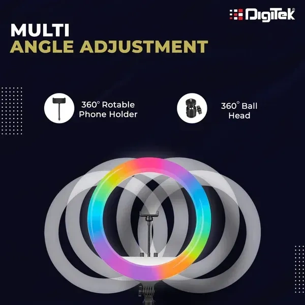 Digitek® Digitek (DRL-18 RGB) 46cm RGB LED Ring Light | Dimmable Lighting for YouTube, Photo & Video Shoot, Live Stream, Makeup & Vlogging | Compatible with iPhone, Android & Cameras