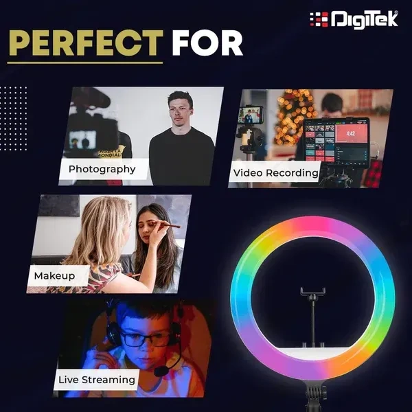 Digitek® Digitek (DRL-18 RGB) 46cm RGB LED Ring Light | Dimmable Lighting for YouTube, Photo & Video Shoot, Live Stream, Makeup & Vlogging | Compatible with iPhone, Android & Cameras