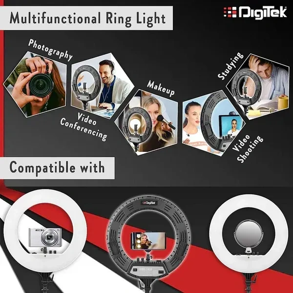 Digitek® Digitek (DRL-18H C) 46cm (18") Professional LED Ring Light with Stand | Dual Color Modes, Dimmable Lighting for YouTube, Vlogging, Makeup & Photography