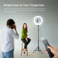 Digitek® Digitek (DRL-18RT C6) 46cm Professional LED Ring Light with Remote & 158cm Stand | AC Powered, No Shadow Apertures, Ideal for Makeup, Video, Fashion Photography & More