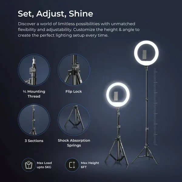 Digitek® Digitek (DRL-18RT C6) 46cm Professional LED Ring Light with Remote & 158cm Stand | AC Powered, No Shadow Apertures, Ideal for Makeup, Video, Fashion Photography & More