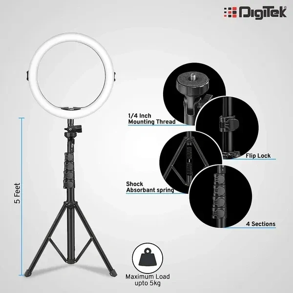 Digitek® Digitek (DRL 12C) 12-inch Professional LED Ring Light with Tripod Stand | Compatible with Mobile Phones & Cameras for Photography, Vlogging & Makeup