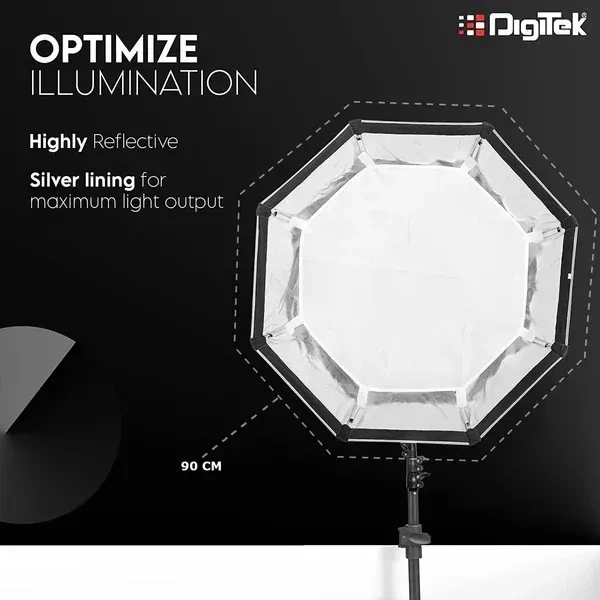 Digitek® Digitek (DSB-90 Bowens) 90CM Octagon Softbox with Bowens Mount | Lightweight & Portable | Includes Diffuser Sheets & Carry Case – Ideal for Studio, Flash & Continuous Lighting