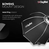 Digitek® Digitek (DSB-90 Bowens) 90CM Octagon Softbox with Bowens Mount | Lightweight & Portable | Includes Diffuser Sheets & Carry Case – Ideal for Studio, Flash & Continuous Lighting