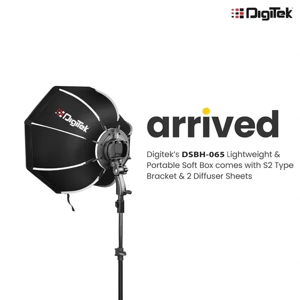 Digitek® Digitek (DSBH-065) 65cm Portable Softbox with S2 Type Bracket & Dual Diffuser Sheets | Lightweight, Foldable Softbox Kit with Carry Case | Compatible with All Flash Speedlight
