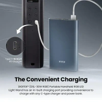 Digitek® Digitek (DSL-30W RGB) Portable Handheld RGB LED Light Wand with Grid, Diffuser & Barn Door | 5200mAh Built-in Battery | Adjustable RGB Lighting