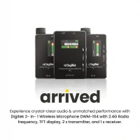 Digitek® DWM 104 Wireless Microphone System – 2 Transmitters & 1 Receiver, TFT Display, 150m Range, 10-Hour Runtime, Noise Cancellation, Low Cut, Mono/Stereo Output, 3.5mm Interface