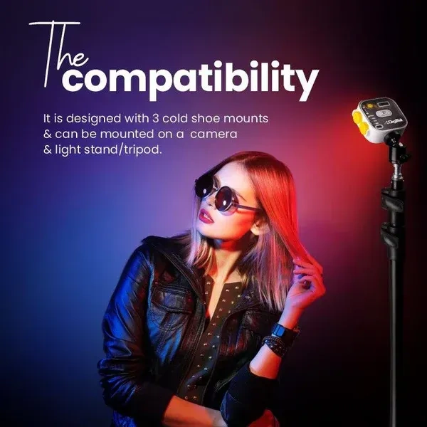 Digitek® Digitek (LED-D10W) RGB LED Video Light | 360° Full Color Portable Camera Light with 3 Cold Shoe Mounts, 2000mAh Battery, CRI 95+, 2500–9000K Dimmable Magnetic Panel