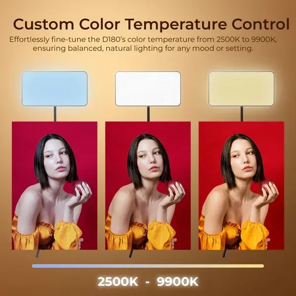 Digitek® Digitek (LED-D180 BI) Portable Professional LED Video Light | 21 Preset Lighting Effects, 4000mAh Battery, Adjustable Brightness & Color Temperature for Multi-Scene Photography & Videography