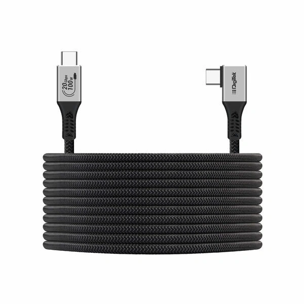 Digitek® 5M Type-C to Type-C Right Angle Tethering Cable | 100W PD | 20Gbps Data | Nylon Braided for Photography & Videography