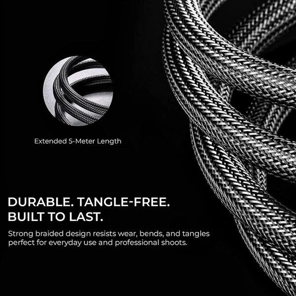 Digitek® 5M Type-C to Type-C Right Angle Tethering Cable | 100W PD | 20Gbps Data | Nylon Braided for Photography & Videography