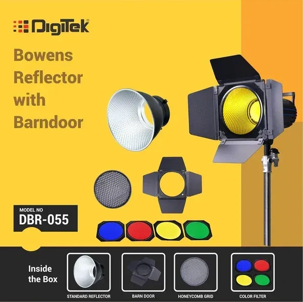 Digitek® Digitek DBR-055 Bowens Mount Reflector & Barndoor Kit | Universal Flash Speedlite Compatibility for Photography & Videography