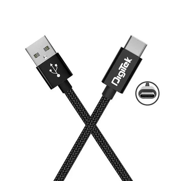 Digitek® DC-1M C NBBLK Platinum Nylon Braided USB Type-C Cable – 1M, Rapid Charge & Data Sync, Black