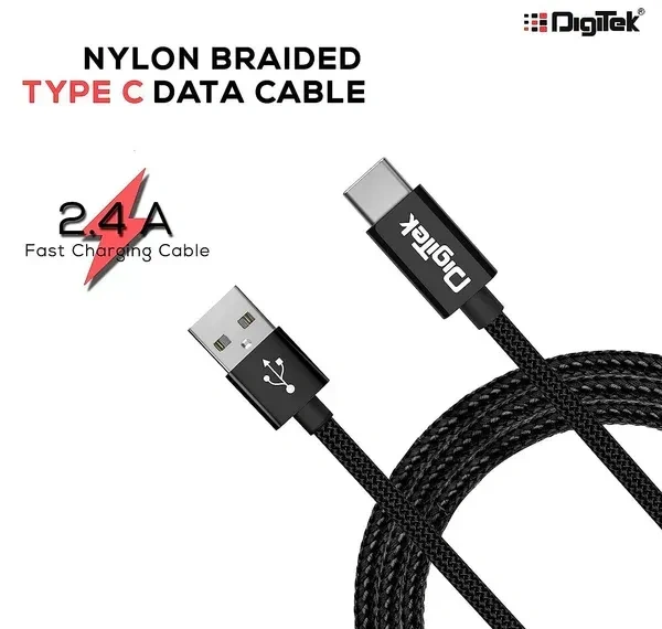 Digitek® DC-1M C NBBLK Platinum Nylon Braided USB Type-C Cable – 1M, Rapid Charge & Data Sync, Black