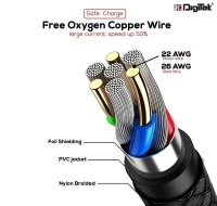Digitek® DC-1M C NBBLK Platinum Nylon Braided USB Type-C Cable – 1M, Rapid Charge & Data Sync, Black