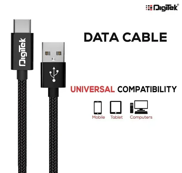 Digitek® DC-1M C NBBLK Platinum Nylon Braided USB Type-C Cable – 1M, Rapid Charge & Data Sync, Black