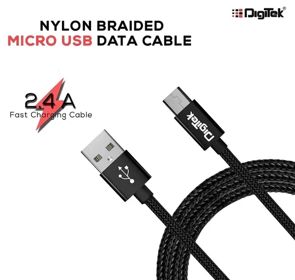 Digitek® DC-1M MU NB Platinum Nylon Braided Micro USB Cable – 1M, Black, Rapid Charge & Data Sync