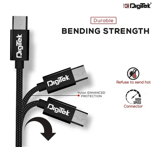 Digitek® DC-1M MU NB Platinum Nylon Braided Micro USB Cable – 1M, Black, Rapid Charge & Data Sync