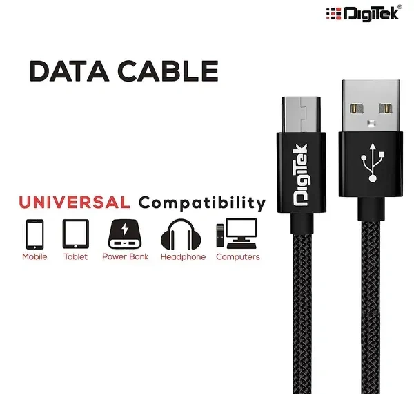 Digitek® DC-1M MU NB Platinum Nylon Braided Micro USB Cable – 1M, Black, Rapid Charge & Data Sync