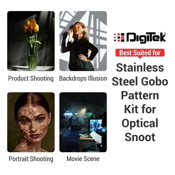 Digitek® Digitek DGS 002 GOBO Pattern Kit for Photography & Videography | 8 Stainless Steel Patterns for Optical Snoots