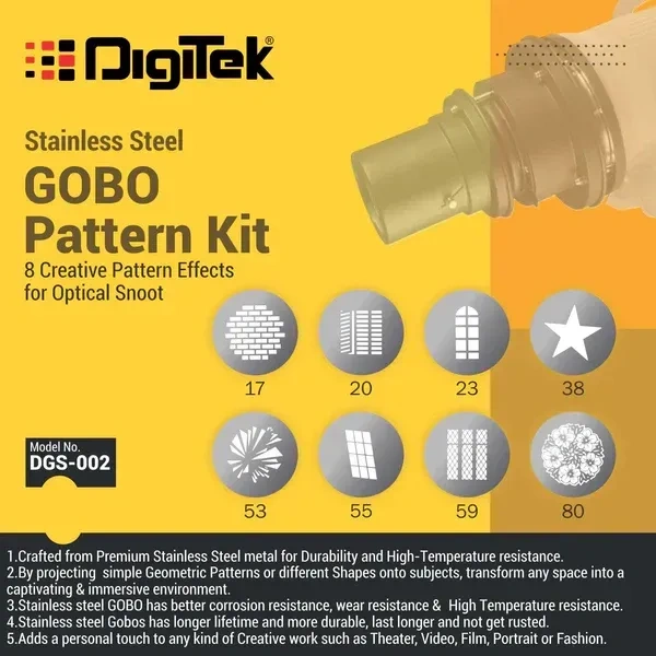 Digitek® Digitek DGS 002 GOBO Pattern Kit for Photography & Videography | 8 Stainless Steel Patterns for Optical Snoots