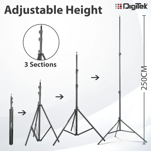 Digitek® Digitek (DLS-009 FTK) 9ft Aluminum Alloy Light Stand | Lightweight & Portable 250cm Stand for Ring Light, Flash, Softbox, Reflector & Studio Photography