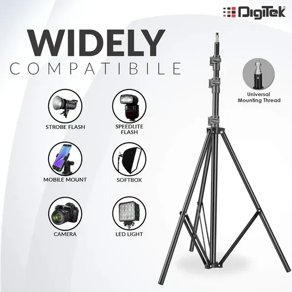 Digitek® Digitek (DLS-009 FTK) 9ft Aluminum Alloy Light Stand | Lightweight & Portable 250cm Stand for Ring Light, Flash, Softbox, Reflector & Studio Photography