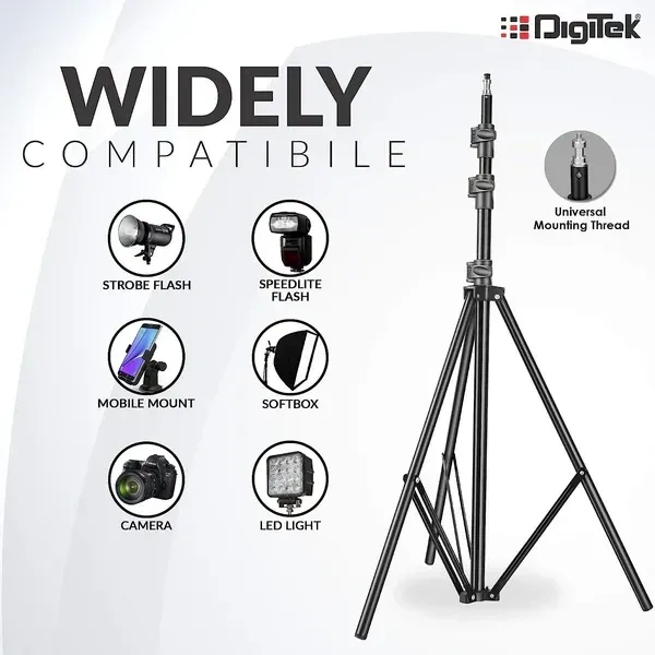 Digitek® Digitek (DLS-9FT) Lightweight & Portable Aluminum Alloy Light Stand | Ideal for Ring Light, Flash, Softbox, Reflector & Studio Photography (Indoor & Outdoor)