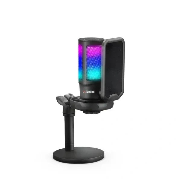 Digitek® Microphone Digitek® DM-301 USB Professional Gaming RGB Microphone – Plug & Play Mic for Streaming, Podcasting & Voice Recording