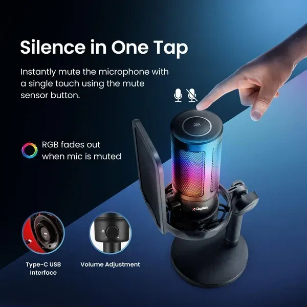 Digitek® Microphone Digitek® DM-301 USB Professional Gaming RGB Microphone – Plug & Play Mic for Streaming, Podcasting & Voice Recording