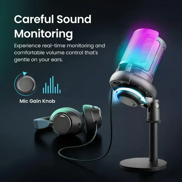 Digitek® Microphone Digitek® DM-302 USB Professional RGB Gaming Microphone – Plug & Play Mic for Streaming, Podcasting & Voice Recording