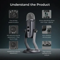 Digitek® Microphone Digitek® DM-601 Metal Desktop USB Microphone – With Shock Mount, Adjustable Stand & Clear Sound Recording