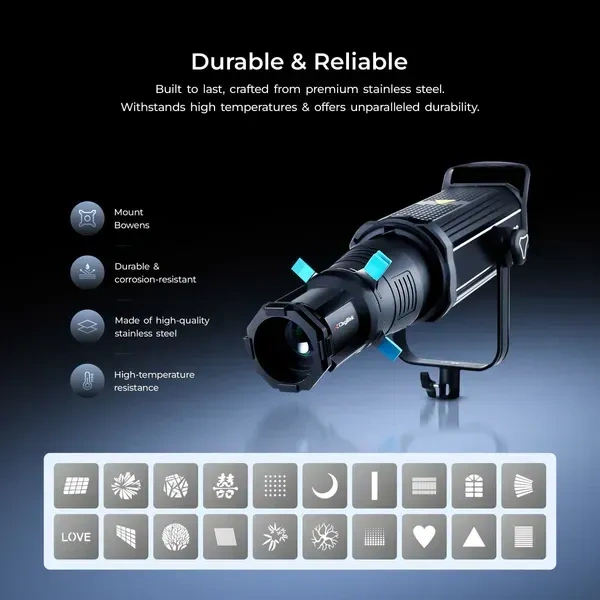 Digitek® Digitek DS 220 Bowens Mount Snoot Kit for Photography & Videography | 20 GOBOs, 4 Color Gels, Focus Ring, Premium Metal Construction