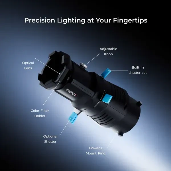 Digitek® Digitek DS 220 Bowens Mount Snoot Kit for Photography & Videography | 20 GOBOs, 4 Color Gels, Focus Ring, Premium Metal Construction