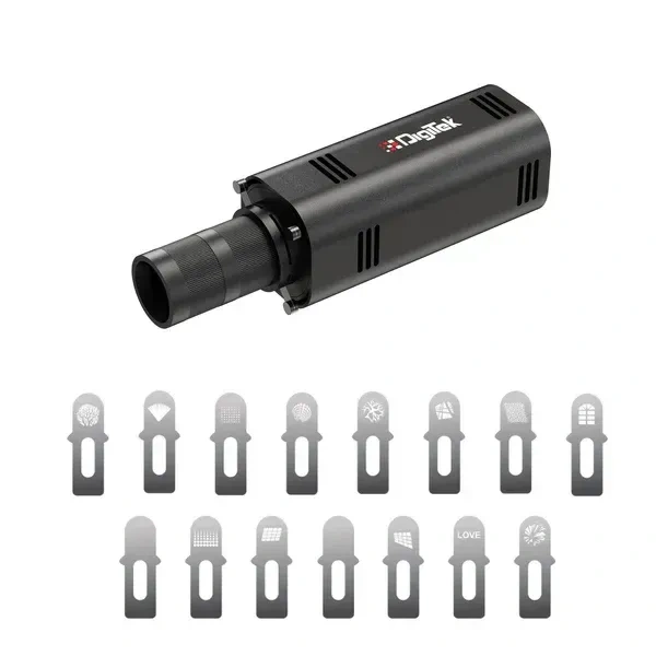 Digitek® Digitek DS 30 WTP Optical Snoot Zoom Gobo Projector | 30W, 15 GOBOs, 5 Color Gels, 12 Special Effects, 3900 Lumen, Dual Temp 2700K-6500K, 3000mAh Battery