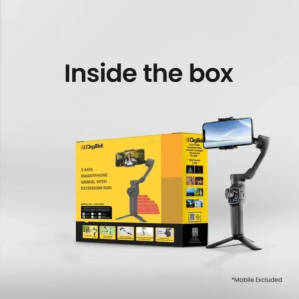 Digitek DSG-009F 3-Axis Foldable Smartphone Gimbal | Built-in Telescopic Rod, Stabilizer for Vlogging, YouTube & Video Shooting