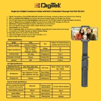 Digitek® Digitek DSG-003 ACH Single-Axis Foldable Smartphone Gimbal | Built-in Telescopic Rod, Mobile Stabilizer for Vlogging & Video Shooting