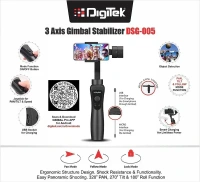 Digitek® Digitek DSG-005 3-Axis Handheld Gimbal Stabilizer for Smartphones & GoPro | Face & Object Tracking, Time-Lapse Modes, Up to 12H Battery