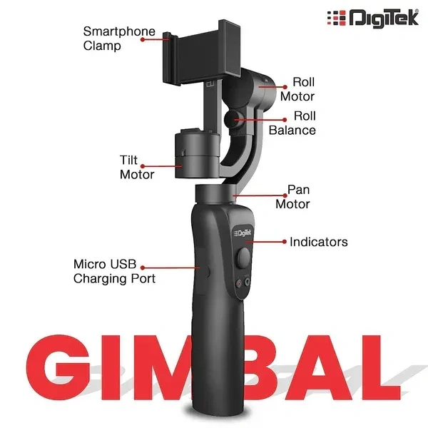 Digitek® Digitek DSG-005 3-Axis Handheld Gimbal Stabilizer for Smartphones & GoPro | Face & Object Tracking, Time-Lapse Modes, Up to 12H Battery